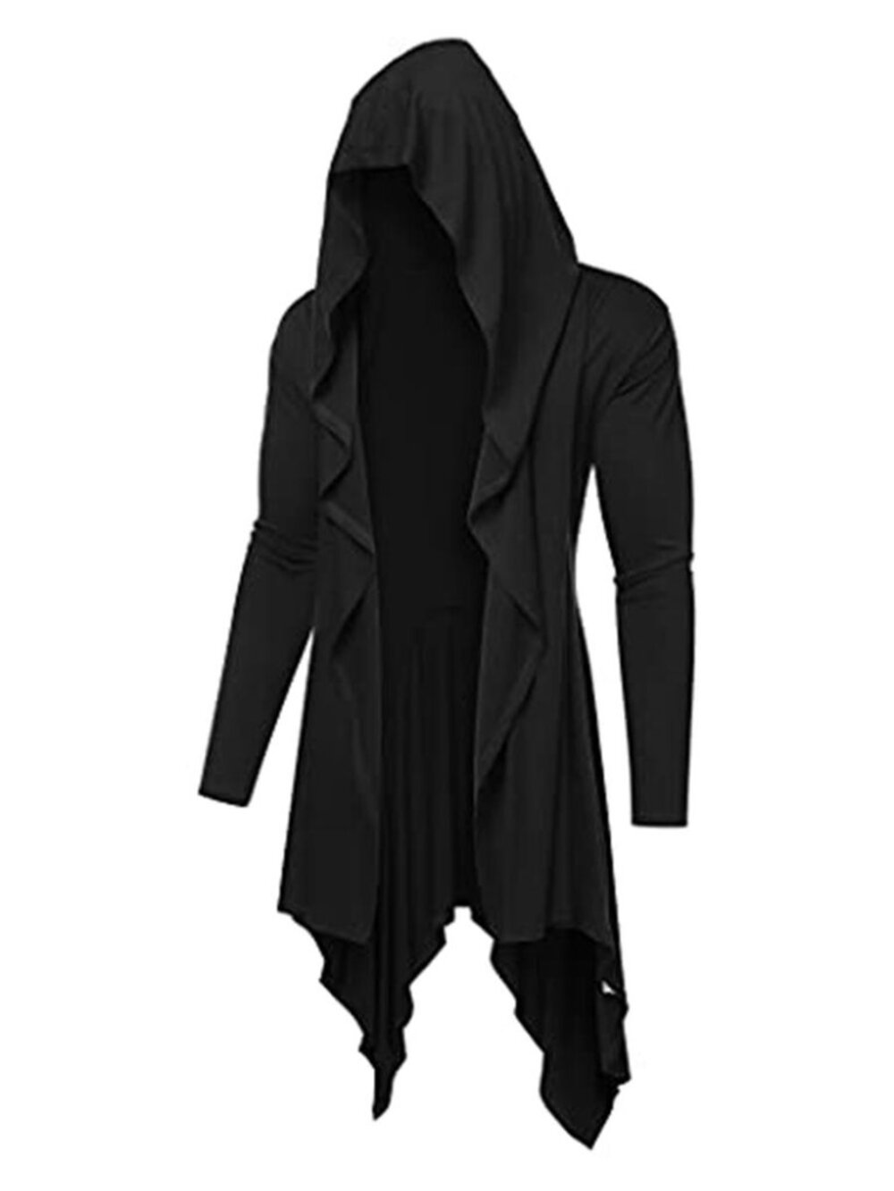 Mens Hooded Long Cardigan Drape Cloak Shawl Collar Open Front Cape Sweater Coat